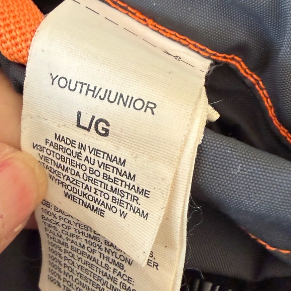 The North Face kids large mittens blue with orange logo - Picture 3 of 4